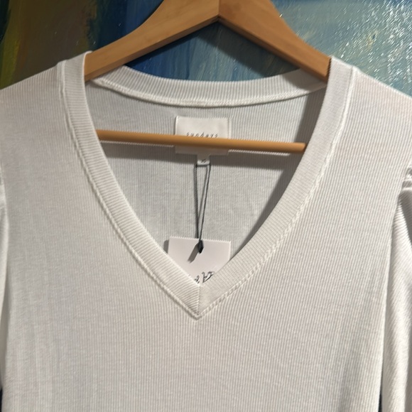 Sundays white v-neck ribbed ruched long-sleeved IVETTE TOP size xs - Picture 3 of 9